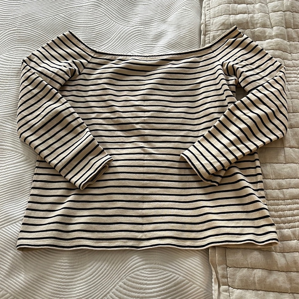 Theory off shoulder striped top